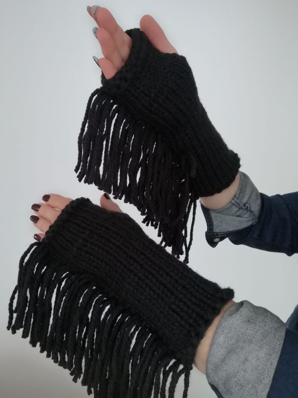 Black Fingerless Fringes Cowgirl Stampede Rodeo Gloves Mittens ArmWarmer