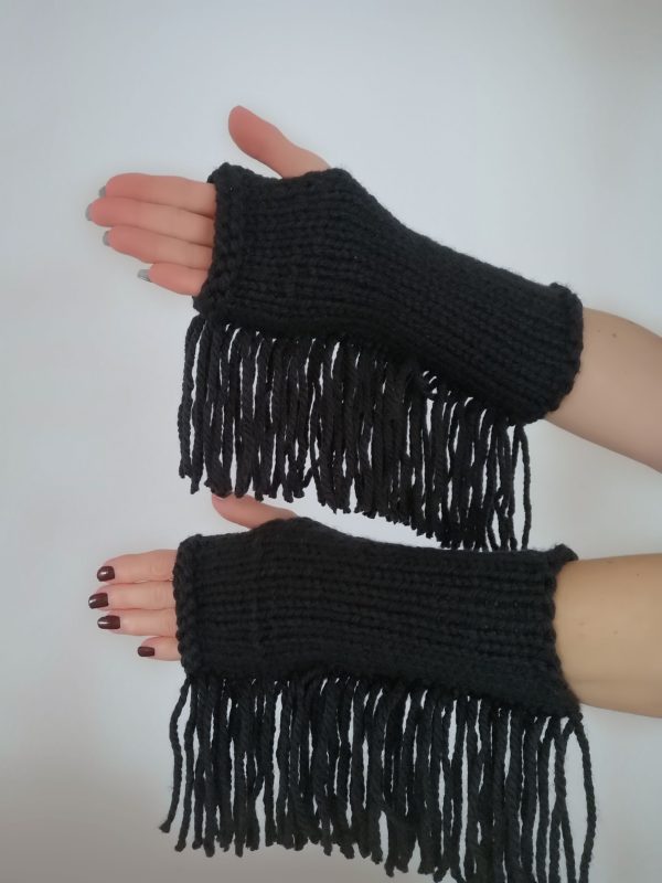 Black Fingerless Fringes Cowgirl Stampede Rodeo Gloves Mittens ArmWarmer