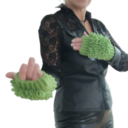 Knit Fingerless Loop Designer Gloves Green