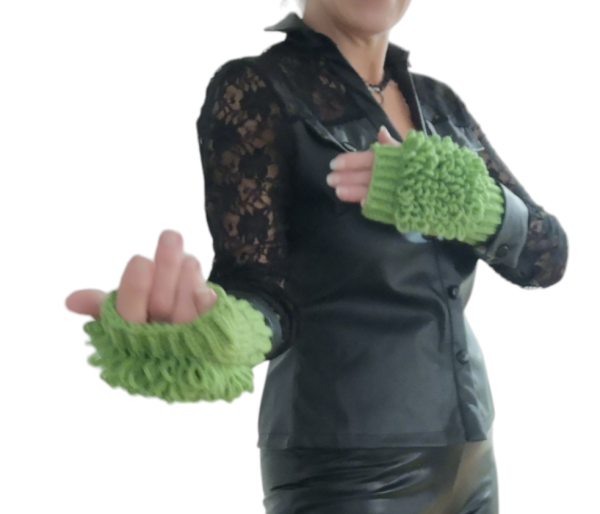 Knit Fingerless Loop Designer Gloves Green