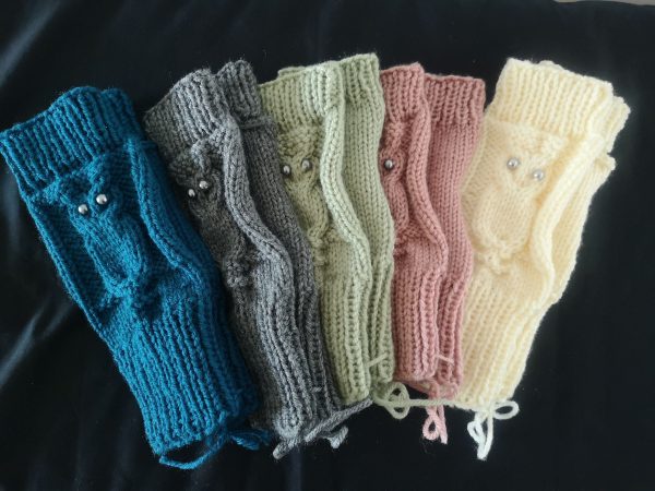 Owl Knit Fingerless Gloves Mittens ArmWarmer Hooter Night Bird
