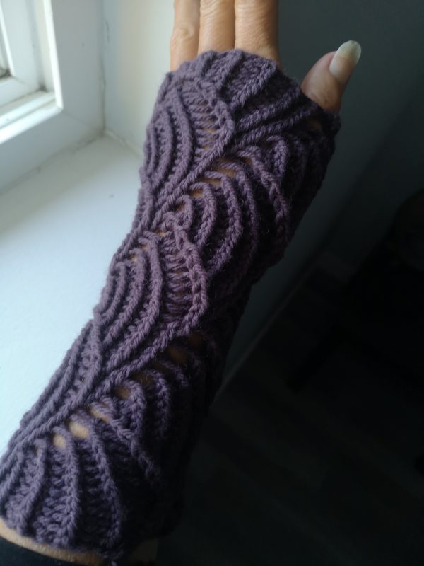 Purple Plum HandKnit Fingerless Wool Blend Lace Armwarmer