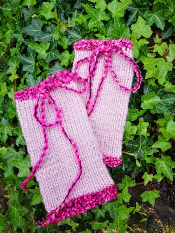 Hand-Knitted Fingerless Glovelets Gloves Mittens Pink