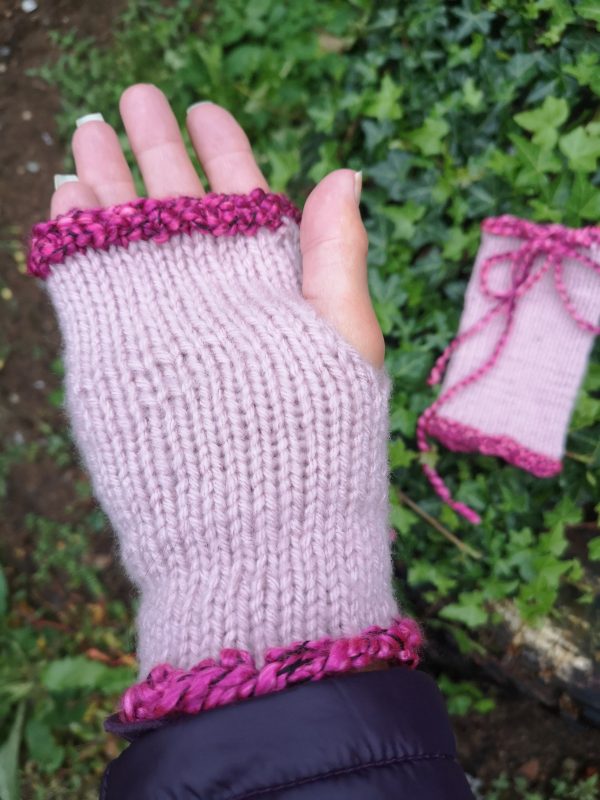 Hand-Knitted Fingerless Glovelets Gloves Mittens Pink
