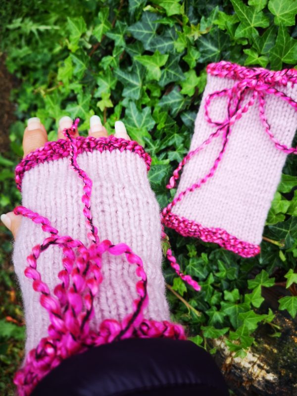 Hand-Knitted Fingerless Glovelets Gloves Mittens Pink