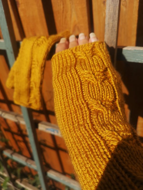 Golden Yellow Handmade Knitted Seamless Wool Blend Gloves
