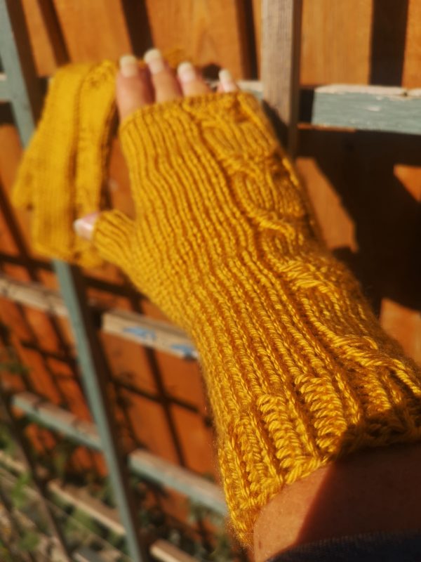 Golden Yellow Handmade Knitted Seamless Wool Blend Gloves