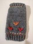 Gray Orange Floral Hantknitted Seamless Gloves Mittens