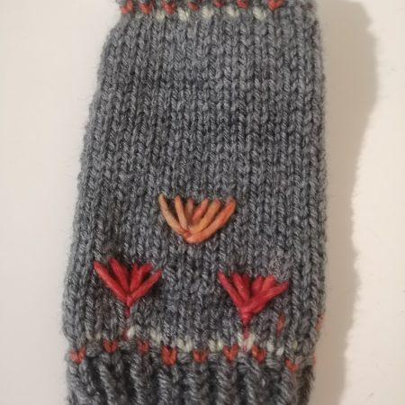 Gray Orange Floral Fingerless Gloves
