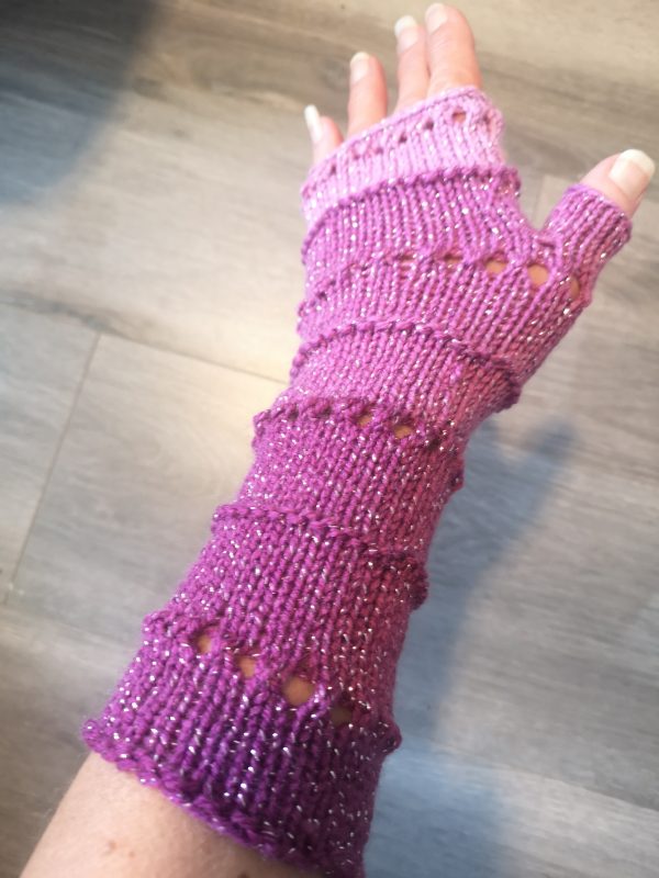 Pink Tones Silver Sparkle Glitter Knit Fingerless Gloves Armwarmer