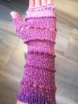 Pink Tones Silver Sparkle Glitter Knit Fingerless Gloves Armwarmer