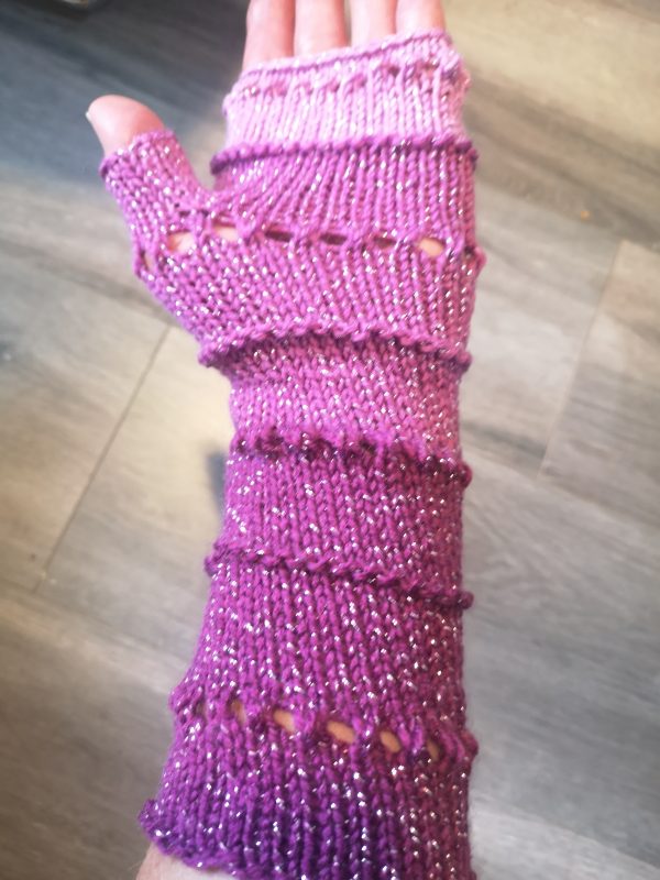 Pink Tones Silver Sparkle Glitter Knit Fingerless Gloves Armwarmer