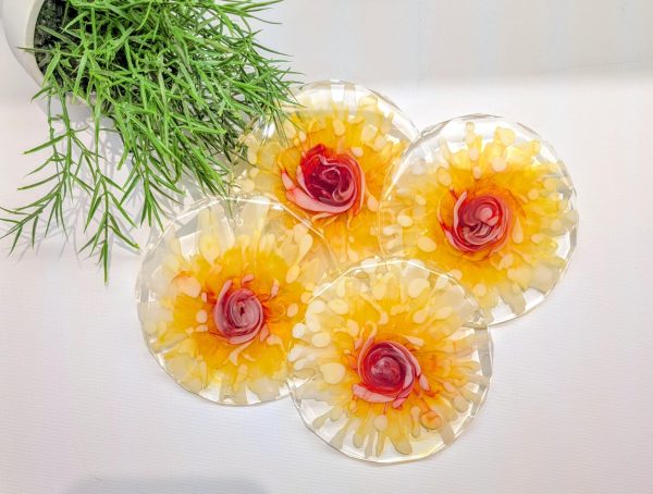 Rose-Inspired Alcohol Ink Resin Coasters | Handcrafted & Unique Home Decor (Set of 4)