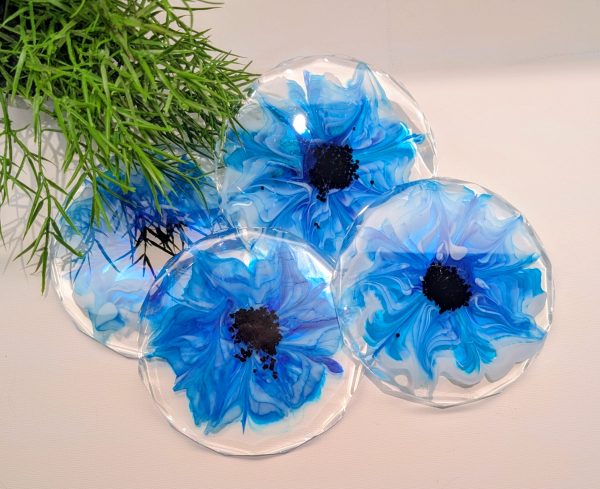 Stunning Blue Alcohol Ink Resin Coasters - Hand Poured, Unique Design, Bold & Calming Accent (Set of 4)