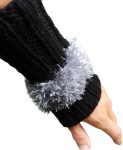 Fuzzy Fingerless Knit Gloves Wrist Hand Warmer Unisex Black Grey