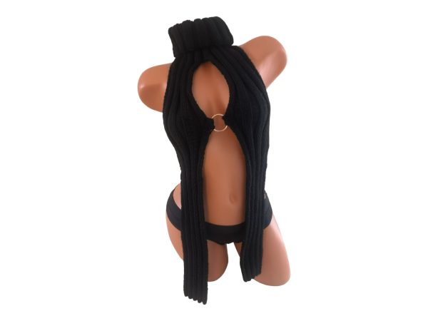 Rib Knit ORing Party Rave Festival Turtleneck Halter Top Black