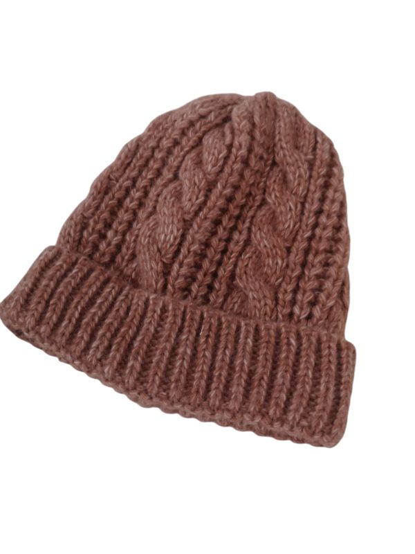 Twist Knit Hat Toque Beanie Dark Rose