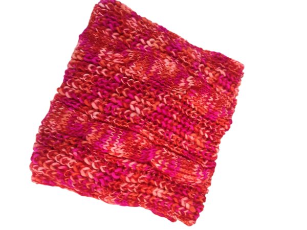Handmade Twist Knit Infinity Scarf Orange Pink