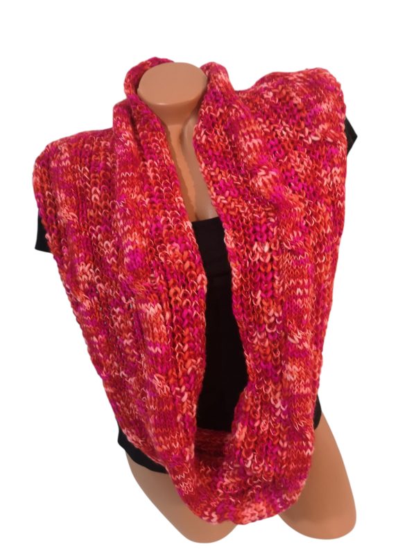 Handmade Twist Knit Infinity Scarf Orange Pink