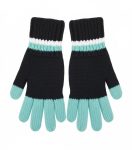 Black Turquoise White Handknit Full-Finger Gloves Mittens