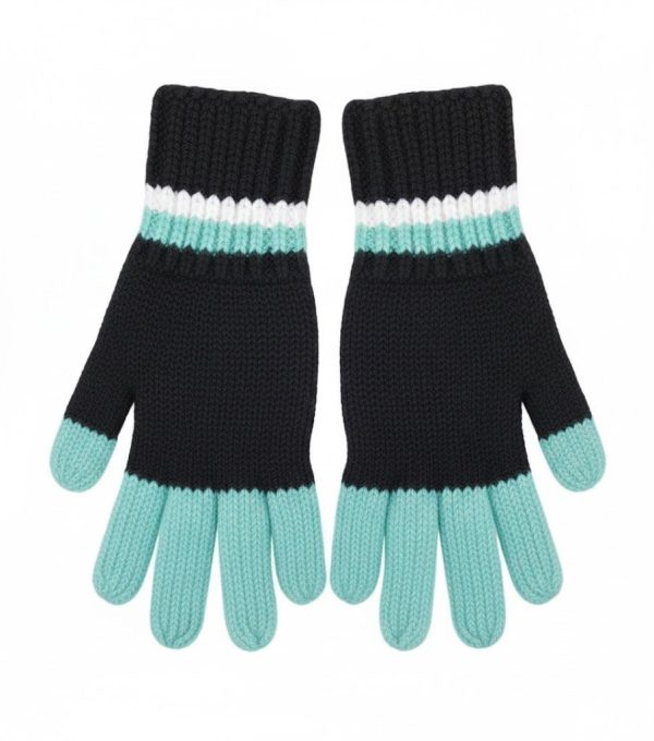 Black Turquoise White Handknit Full-Finger Gloves Mittens