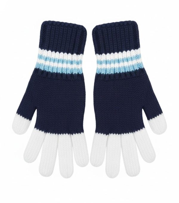 Blue and White Handknit Gloves Mittens For Women And Men