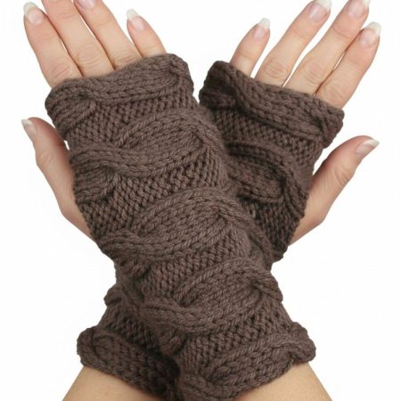 Truffle Brown Fingerless Cable Knit Gloves Mittens