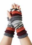 Multicolor Striped Knit Fingerless Wool Blend Gloves ArmWarmers