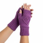Pink Handmade Heart Ajour Knit Fingerless Texting Gloves Mittens