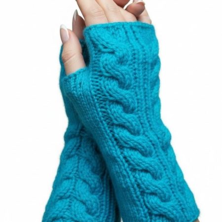 Turquoise HandKnit Fingerless Gloves Mittens