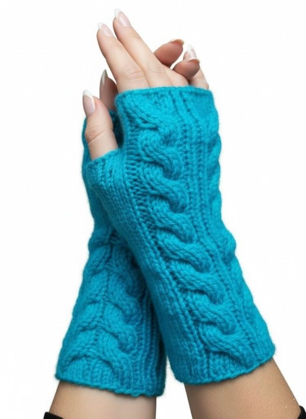 Turquoise HandKnit Fingerless Gloves Mittens