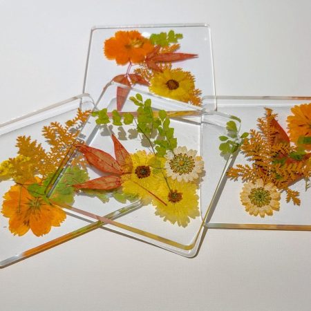 Pressed Flower and Resin coasters (set of 4)