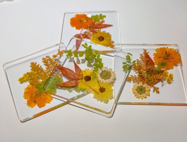 Pressed Flower and Resin coasters (set of 4)