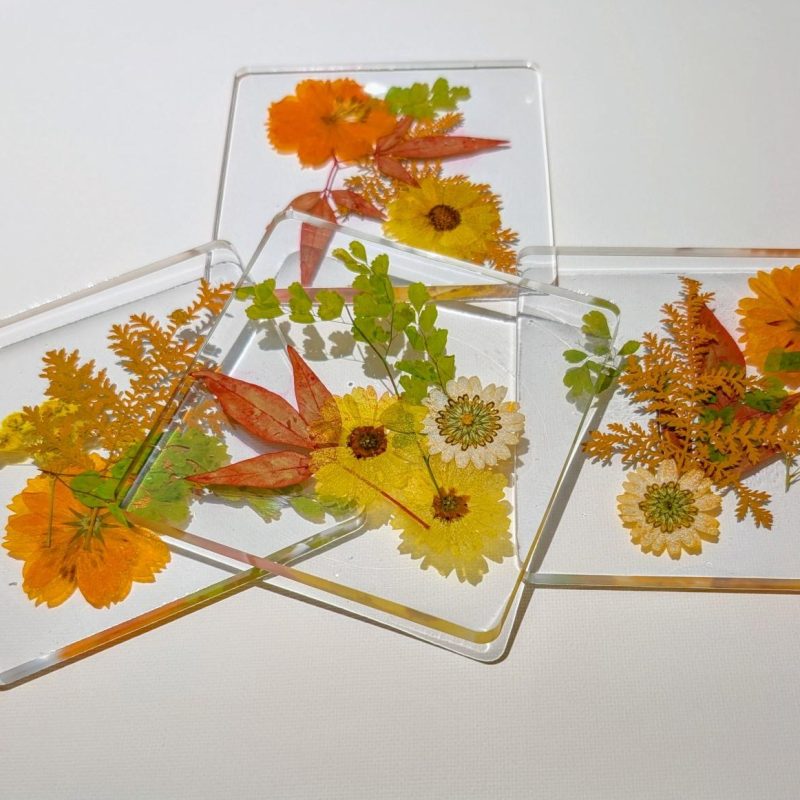 Pressed Flower and Resin coasters (set of 4)