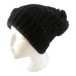 Black Knitted Toque Beanie Winter Hat With Pompom
