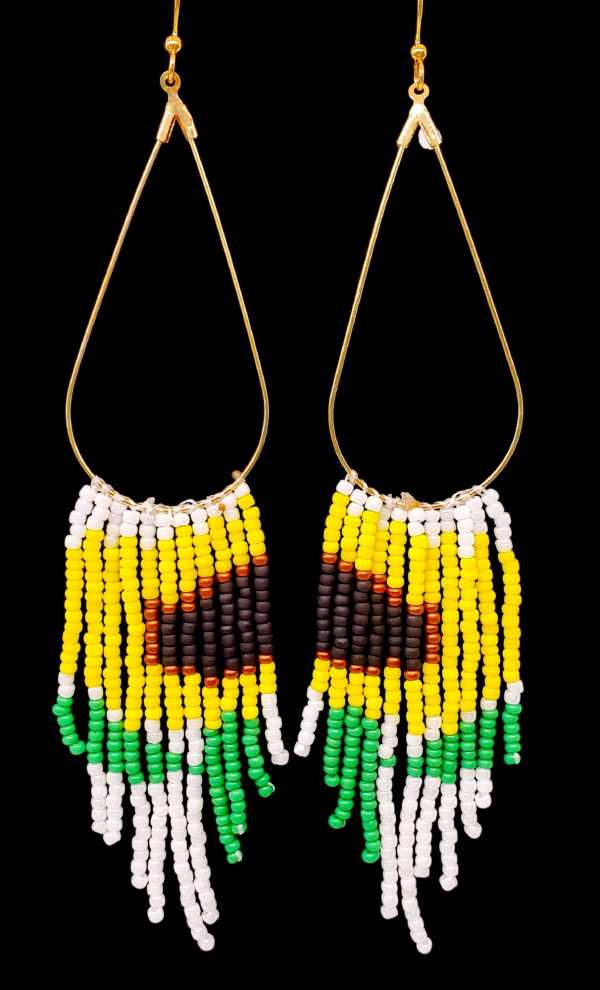 Native Beaded Sunflower Fringe Earrings: Handcrafted Indigenous Statement Jewelry Mental Health Support