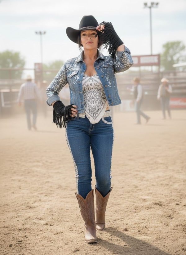 Black Fingerless Fringes Cowgirl Stampede Rodeo Gloves Mittens ArmWarmer