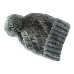 Grey Heather Knitted Lined Pompom Toque Beanie Winter Hat