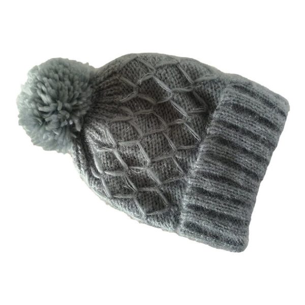 Grey Heather Knitted Lined Pompom Toque Beanie Winter Hat