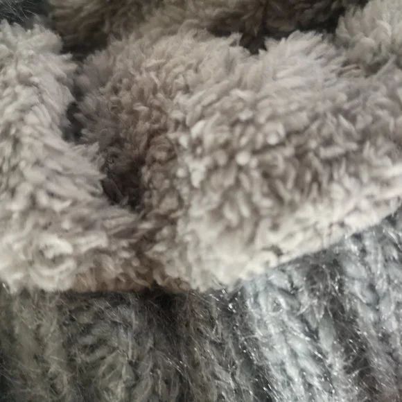 Grey Heather Knitted Lined Pompom Toque Beanie Winter Hat