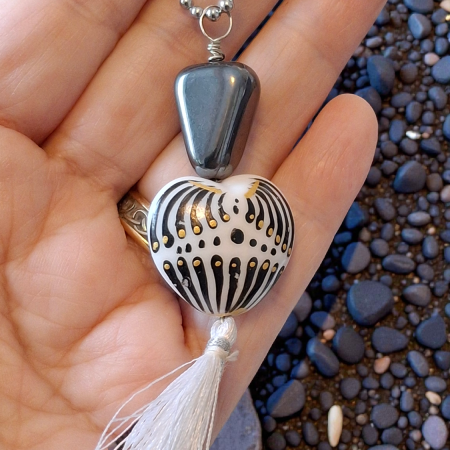 Goth Black Heart Pendant Hand Painted Glass Unique Valentine Gift for Her Dark Romance Jewelry