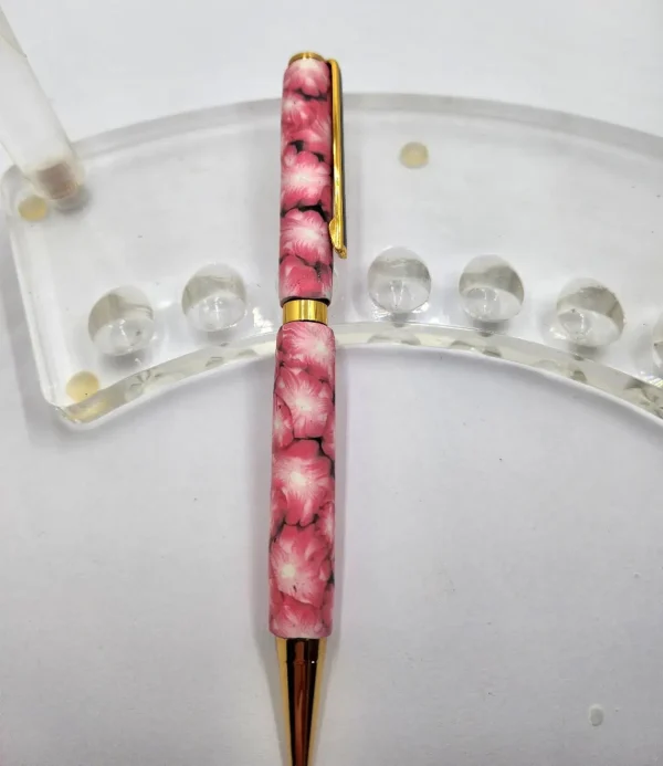 Art Deco Twist Pen, Abstract, Titanium Gold .Pink Flower, designed Pen, Hand turned pen, Handmade