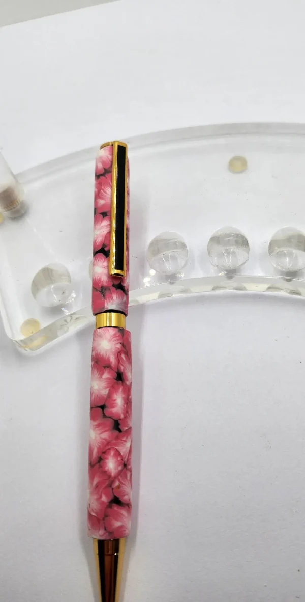 Art Deco Twist Pen, Abstract, Titanium Gold .Pink Flower, designed Pen, Hand turned pen, Handmade