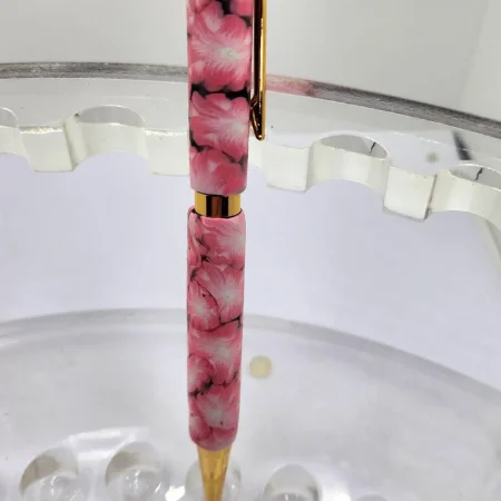Art Deco Twist Pen, Abstract, Titanium Gold .Pink Flower, designed Pen, Hand turned pen, Handmade