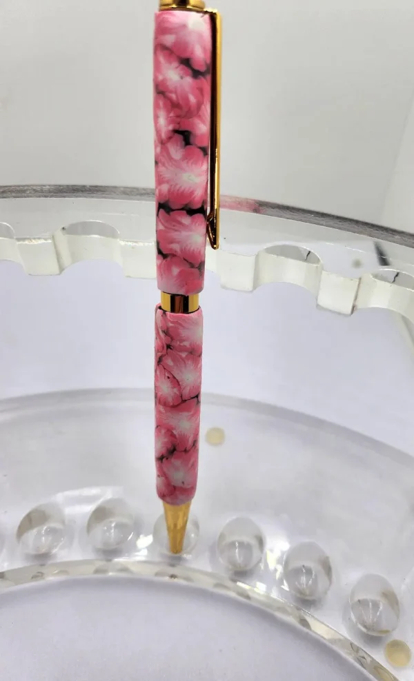 Art Deco Twist Pen, Abstract, Titanium Gold .Pink Flower, designed Pen, Hand turned pen, Handmade