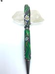 Art Deco Twist Pen in Antique Silver . White daises with leaves designed Pen, Hand turned pen, Handmade