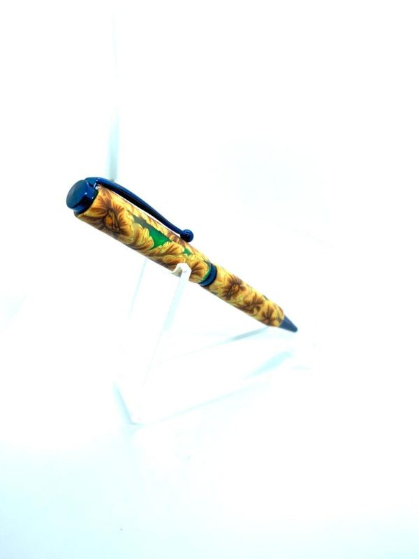 Art Deco Twist Pen in Titanium Blue . Sunflowers designed Pen, Hand turned pen, Handmade