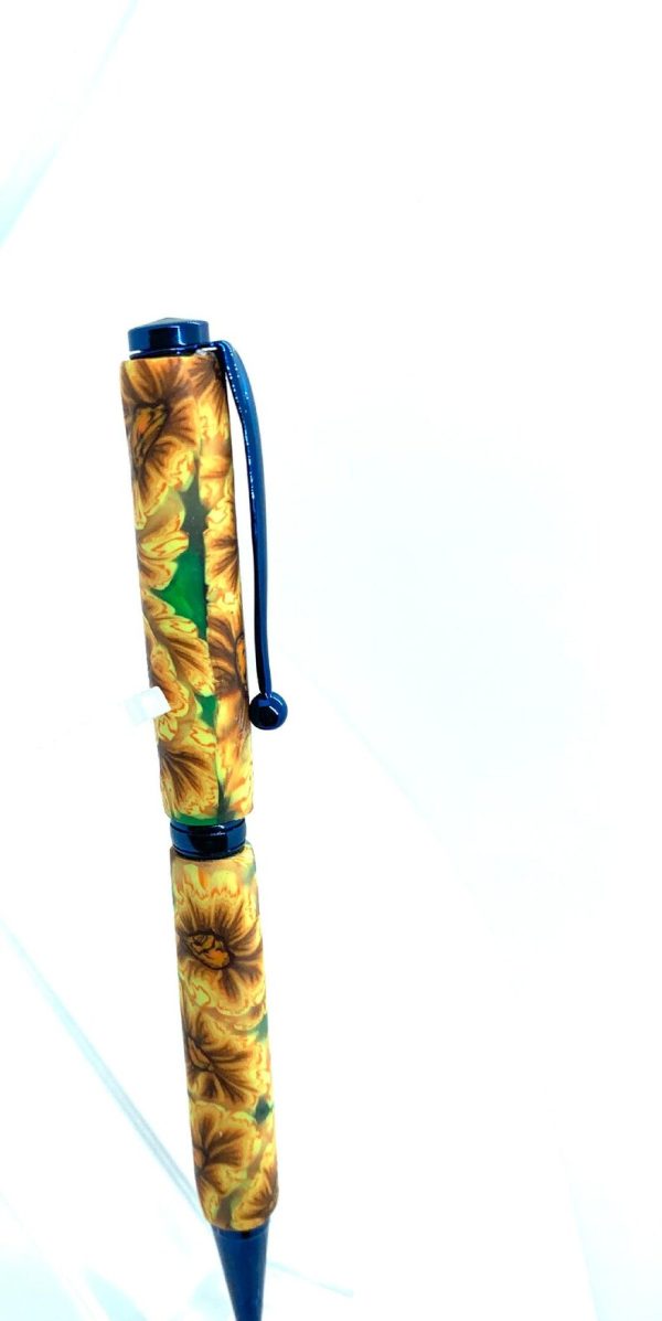 Art Deco Twist Pen in Titanium Blue . Sunflowers designed Pen, Hand turned pen, Handmade