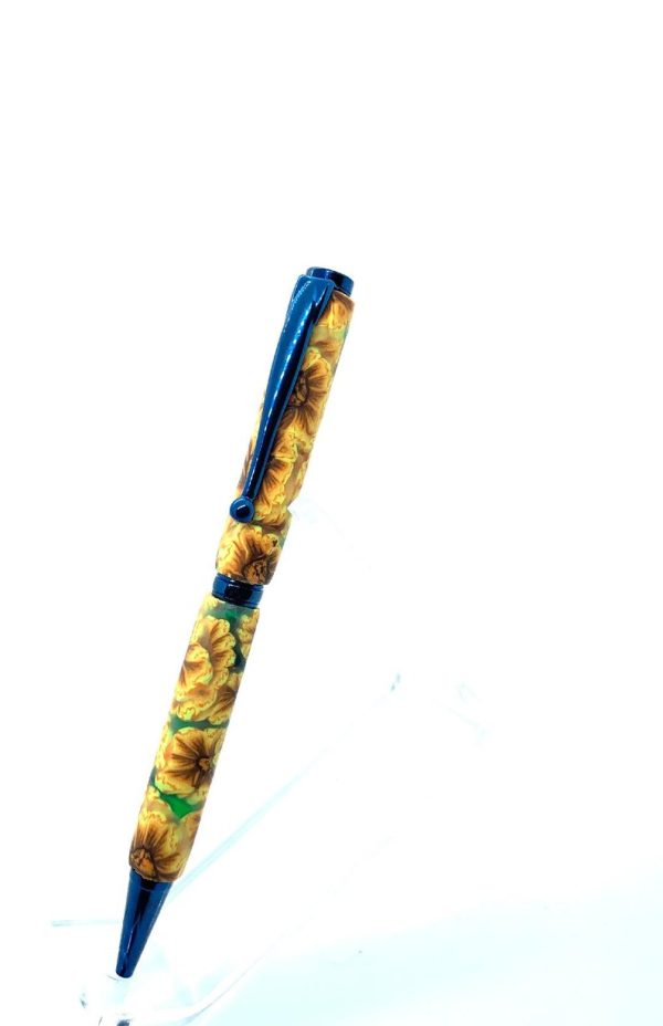 Art Deco Twist Pen in Titanium Blue . Sunflowers designed Pen, Hand turned pen, Handmade