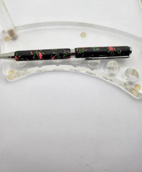 Art Deco Twist Pen in Chrome .Tea rose designed Pen, Hand turned pen, Handmade